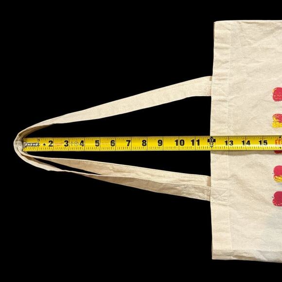 J Crew Factory Apples Natural Beige Cotton Canvas Tote Shopping Bag 16” Preppy - Picture 6 of 9